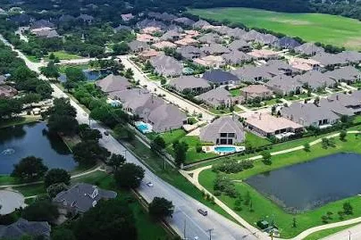 Aerial view of homes and ponds in Southlake, Texas